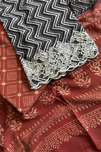 Natural Dye Pashmina Suit With cutwork - Red & Black
