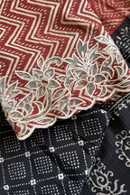 Natural Dye Pashmina Suit With cutwork - Black & Red