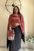 Natural Dye Pashmina Suit With cutwork - Black & Red