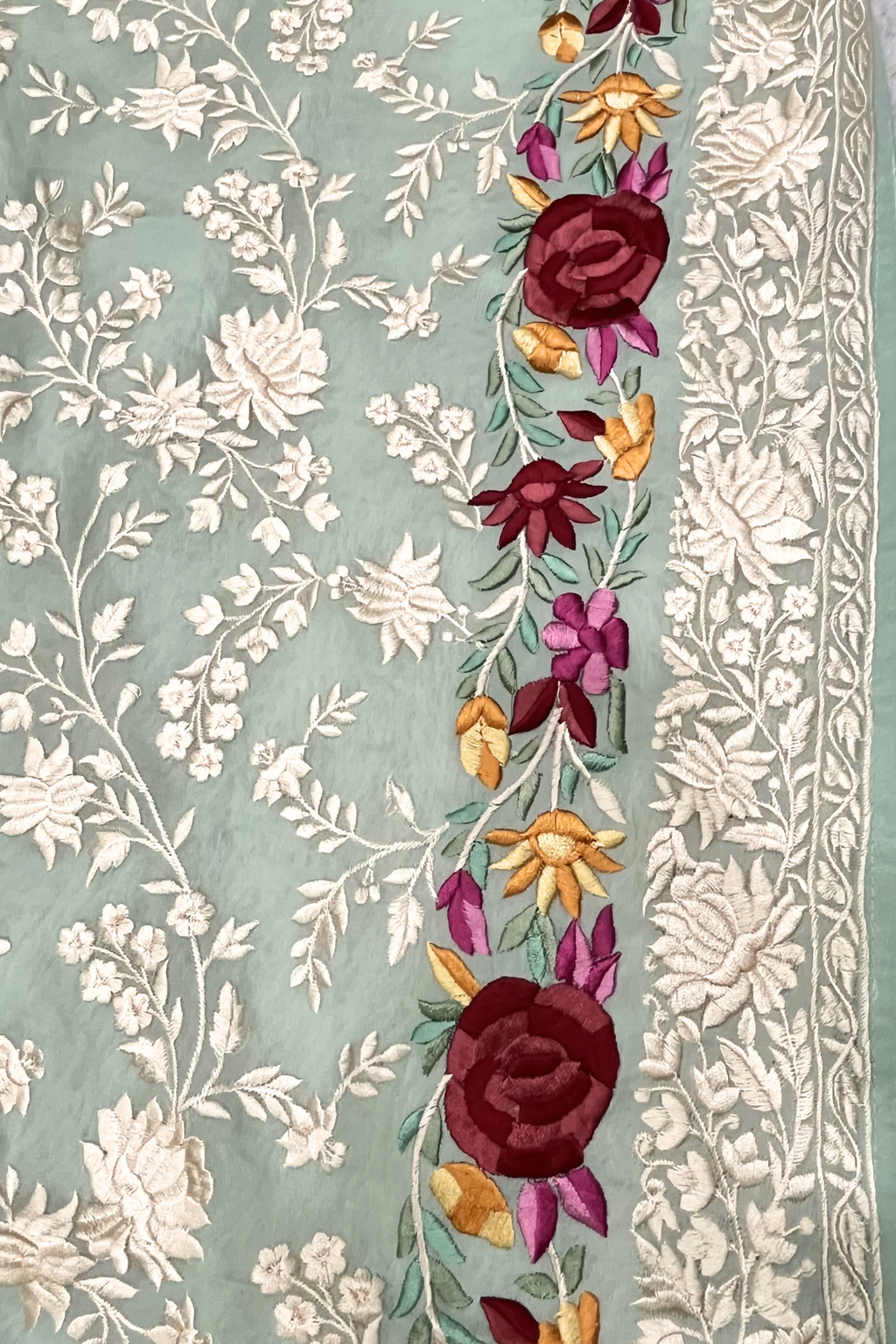Pure Georjette With Parsi Work Unstitched Suit Set - seafoam green