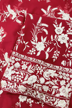 Pure Georjette With Parsi Work Unstitched Suit Set - Red
