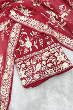 Pure Georjette With Parsi Work Unstitched Suit Set - Red