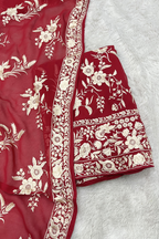 Pure Georjette With Parsi Work Unstitched Suit Set - Red