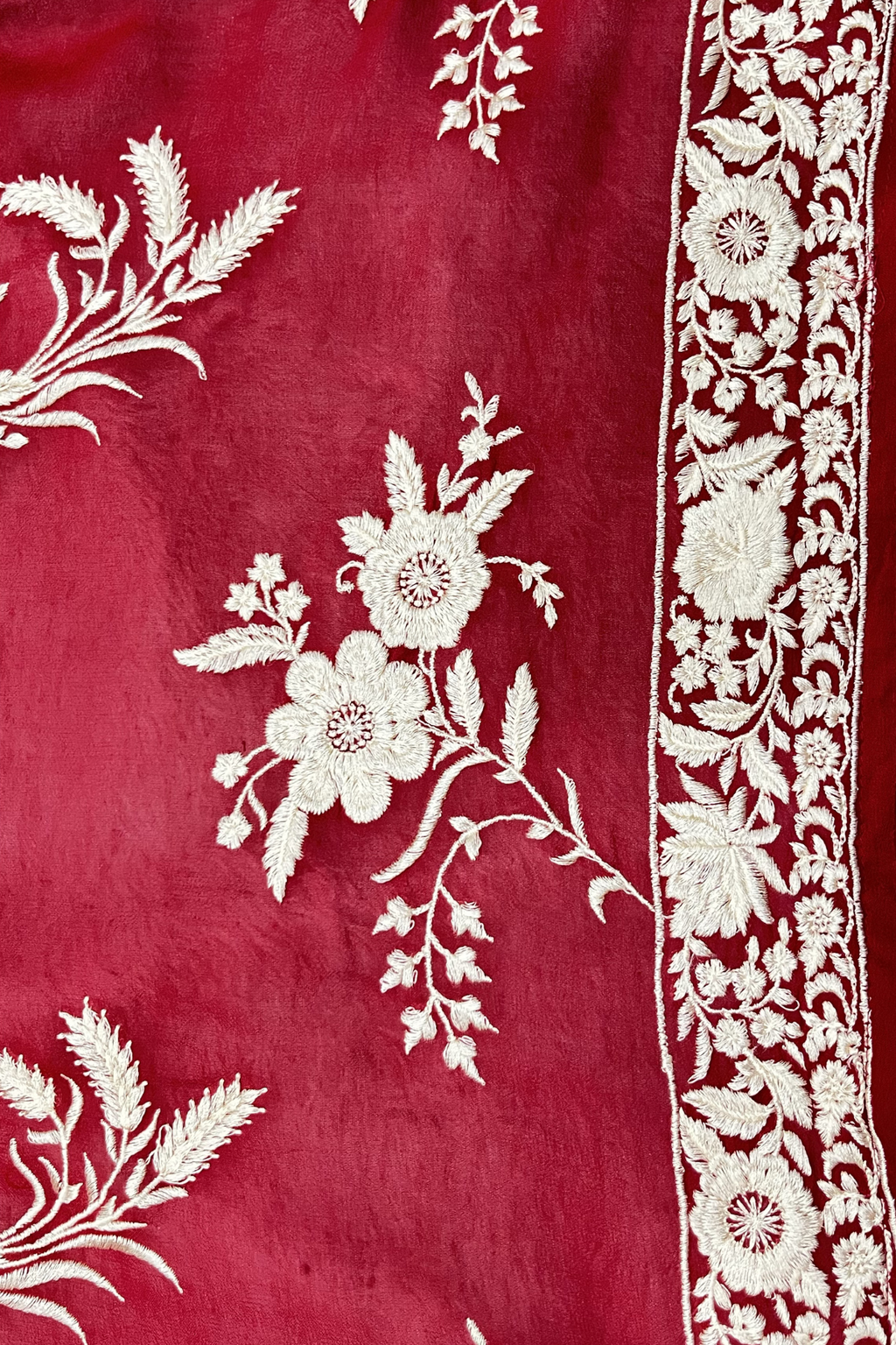 Pure Georjette With Parsi Work Unstitched Suit Set - Red