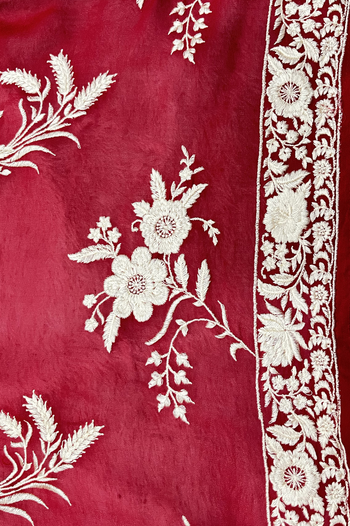 Pure Georjette With Parsi Work Unstitched Suit Set - Red