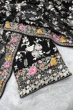 Pure Georjette With Parsi Work Unstitched Suit Set - Black