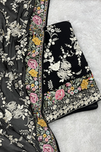Pure Georjette With Parsi Work Unstitched Suit Set - Black