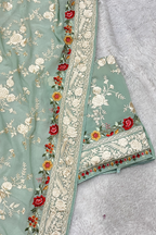 Pure Georjette With Parsi Work Unstitched Suit Set - seafoam green
