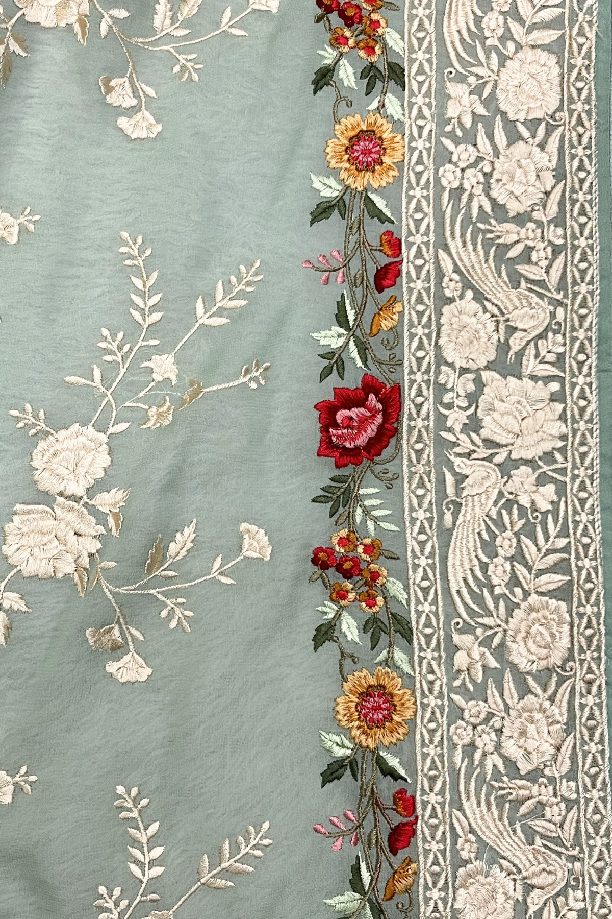Pure Georjette With Parsi Work Unstitched Suit Set - seafoam green