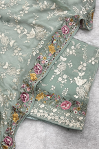 Pure Georjette With Parsi Work Unstitched Suit Set - seafoam green