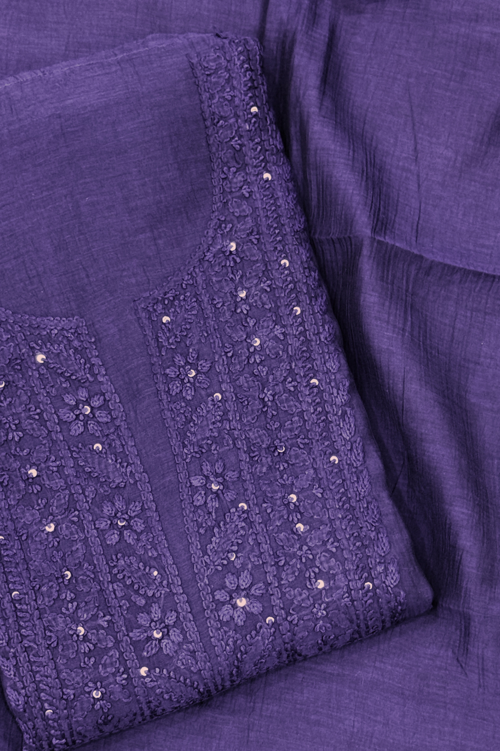 Lucknawi Pure Mul Chanderi 3-Piece Unstitched Kurta Set – Dark Purple