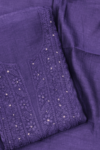 Lucknawi Pure Mul Chanderi 3-Piece Unstitched Kurta Set – Dark Purple