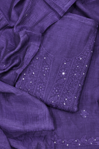 Lucknawi Pure Mul Chanderi 3-Piece Unstitched Kurta Set – Dark Purple