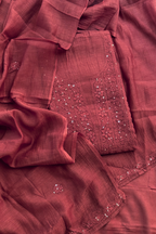 Lucknawi Pure Mul Chanderi 3-Piece Unstitched Kurta Set –  Maroon