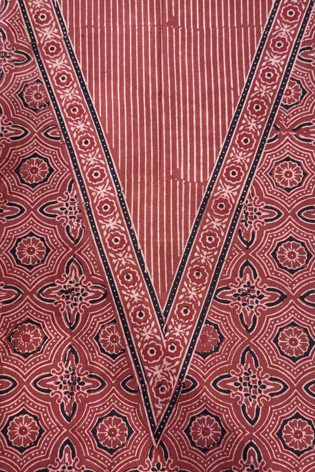 Pure Cotton Ajrak Suit Set With cutwork Bottom- Maroon