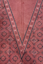 Pure Cotton Ajrak Suit Set With cutwork Bottom- Maroon