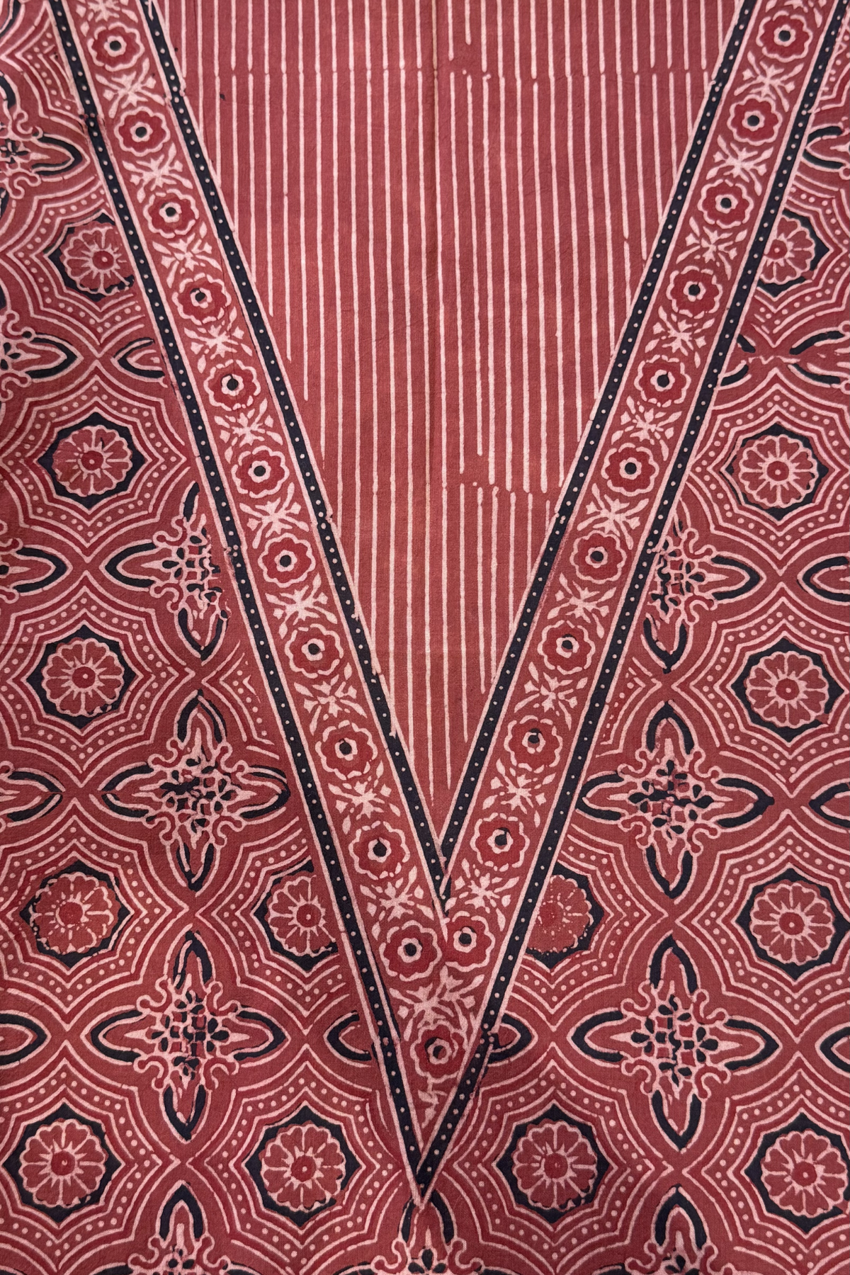 Pure Cotton Ajrak Suit Set With cutwork Bottom- Maroon