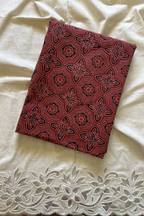 Pure Cotton Ajrak Suit Set With cutwork Bottom- Maroon