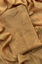 Lucknawi Pure Mul Chanderi 3-Piece Unstitched Kurta Set – Mustard Yellow
