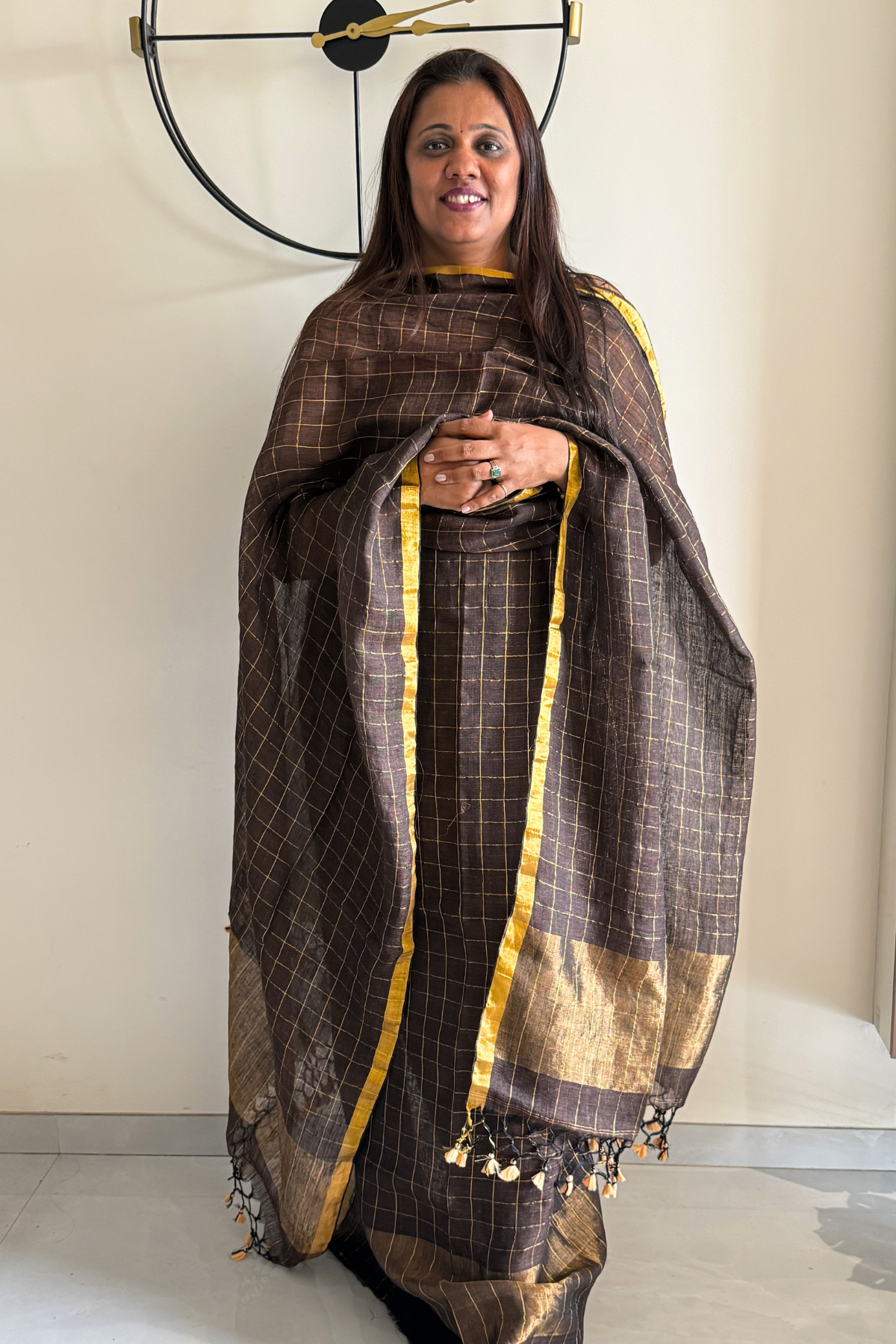 Linen Jamdani 2 Pc Set –  Brown