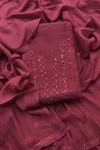 Lucknawi Pure Mul Chanderi 3-Piece Unstitched Kurta Set – Maroon