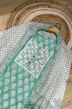 Pure Cotton Mirror Work 3 Piece Unstitched Suit Set -  Sea Green