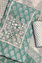 Pure Cotton Mirror Work 3 Piece Unstitched Suit Set -  Sea Green