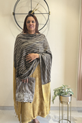 Natural Dye Pashmina Suit With cutwork  -  Mustard Yellow & Black
