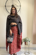 Natural Dye Pashmina Suit With cutwork  - Maroon & Black