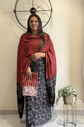 Natural Dye Pashmina Suit With cutwork  - Maroon & Black