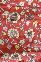 Bandhej With Kalamkari Print - 3 pc Unstiched Suit Set - Blue & Light Red