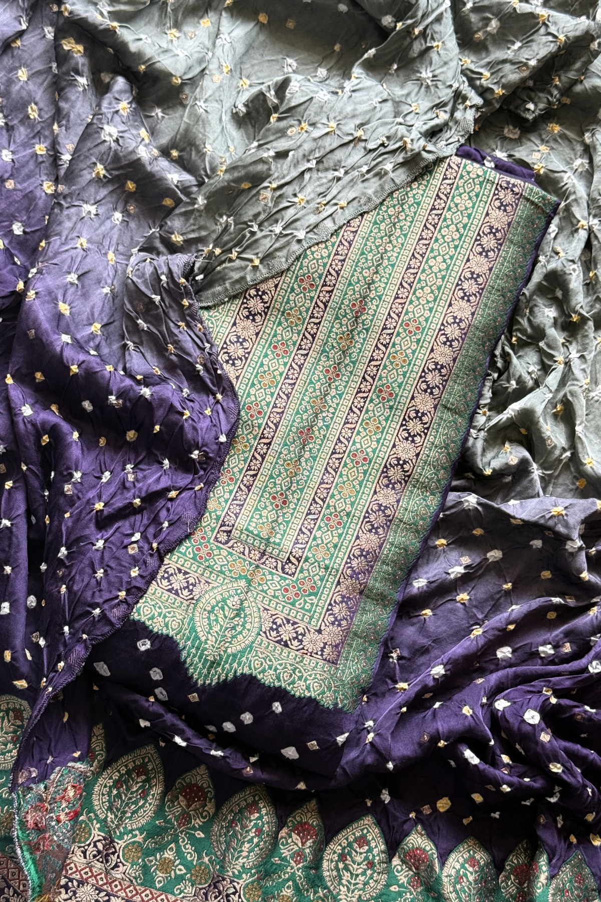 Purple Grey Banarasi Bandhej Elegance