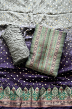 Purple Grey Banarasi Bandhej Elegance