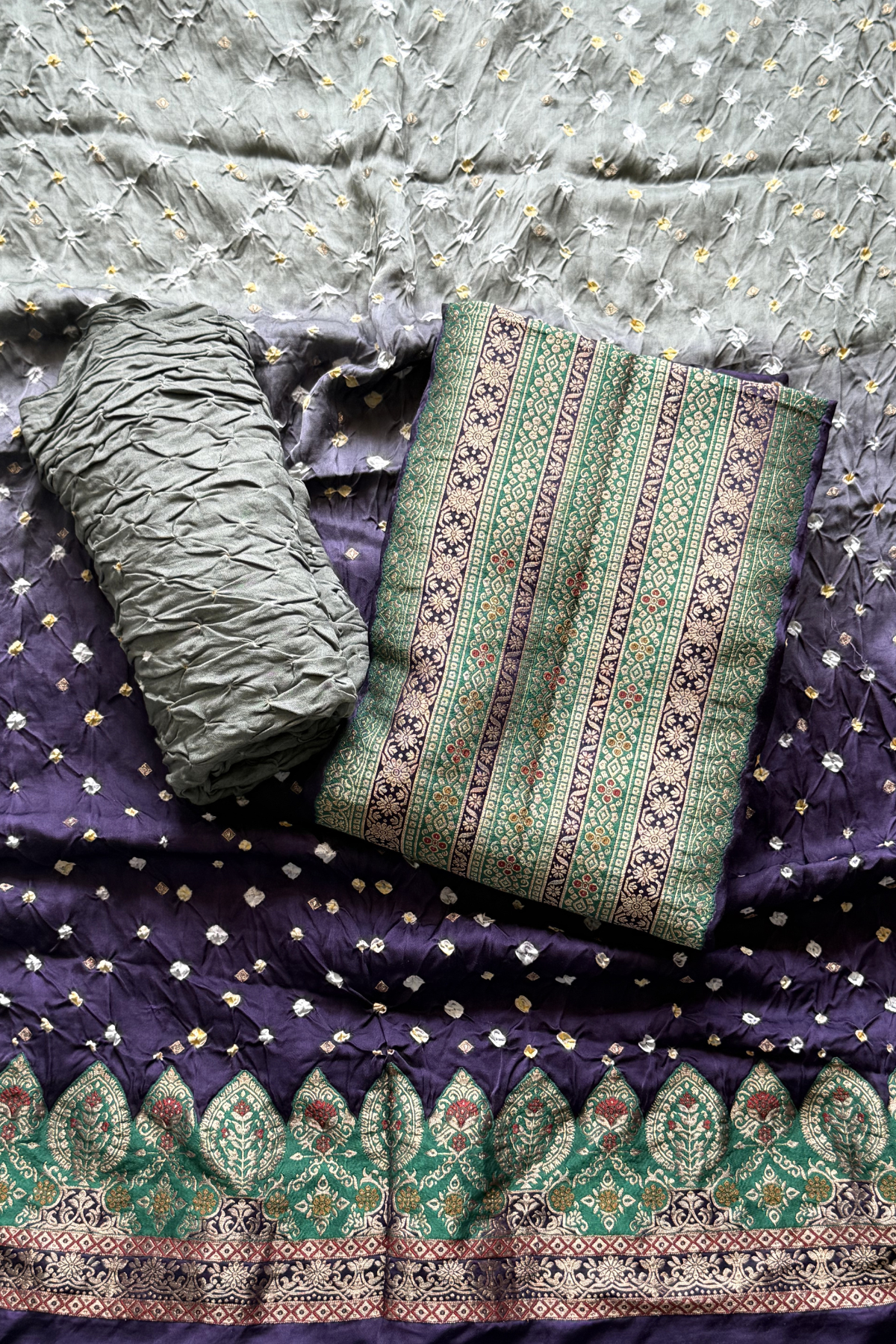 Purple Grey Banarasi Bandhej Elegance