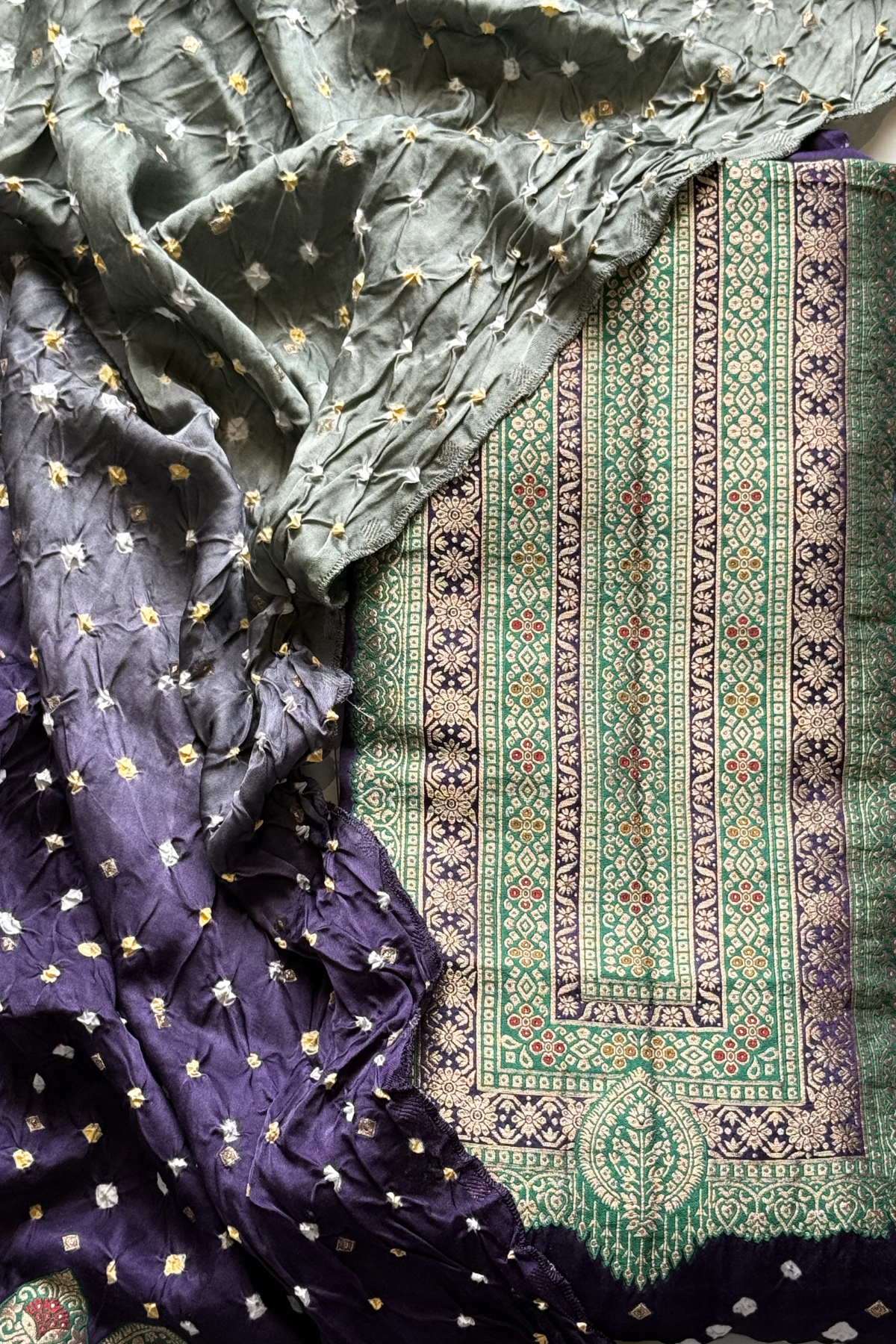 Purple Grey Banarasi Bandhej Elegance
