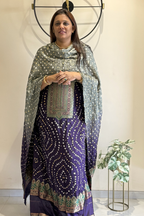 Purple Grey Banarasi Bandhej Elegance
