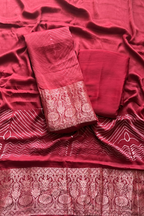 Pure Needle Shibori 3 Pc Suit with Lagadi Patta Border – Red