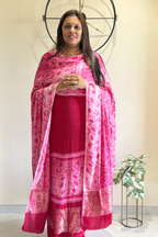 Pure Needle Shibori 3 Pc Suit with Lagadi Patta Border – Rani Pink