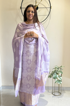 Pure Needle Shibori 3 Pc Suit with Lagadi Patta Border – Light Lilac