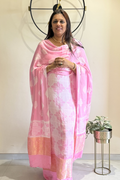 Pure Needle Shibori 3 Pc Suit with Lagadi Patta Border – Baby Pink