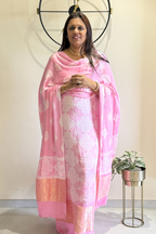 Pure Needle Shibori 3 Pc Suit with Lagadi Patta Border – Baby Pink