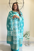 Pure Needle Shibori 3 Pc Suit with Lagadi Patta Border – Sea Green