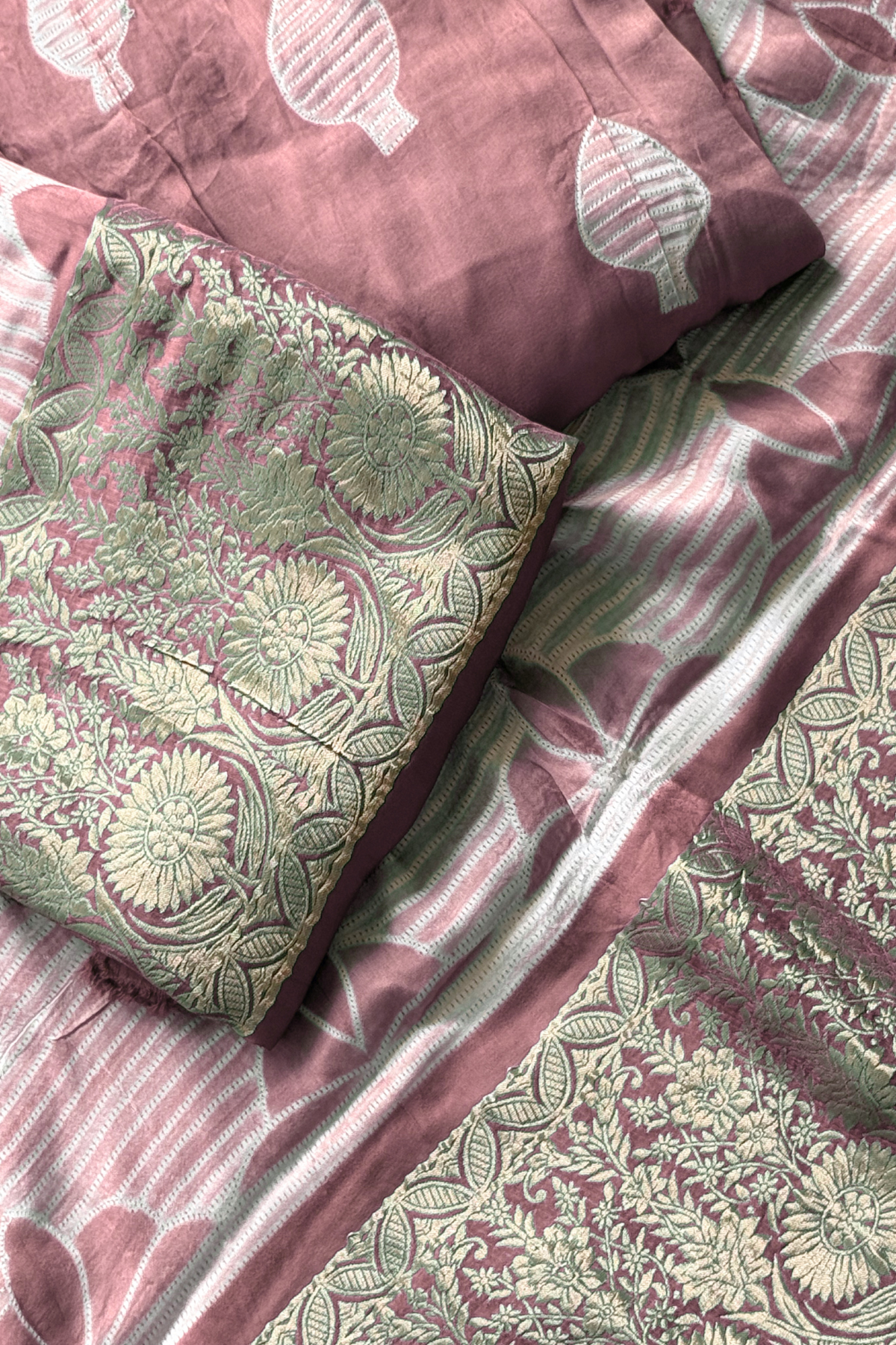 Pure Needle Shibori 3 Pc Suit with Lagadi Patta Border – Onoin Pink