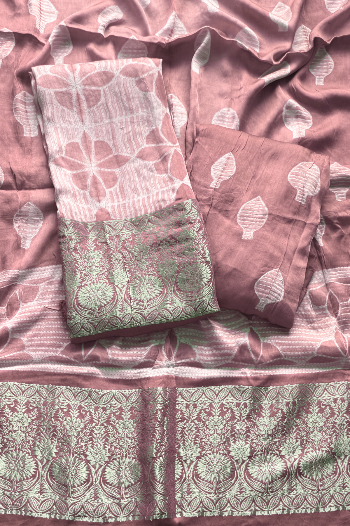 Pure Needle Shibori 3 Pc Suit with Lagadi Patta Border – Onoin Pink