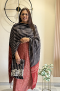 Natural Dye Pashmina Suit With cutwork  - Maroon & Black