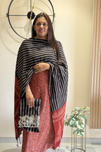 Natural Dye Pashmina Suit With cutwork  - Maroon & Black