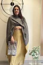 Natural Dye Pashmina Suit With cutwork - Mustard Yellow & Black