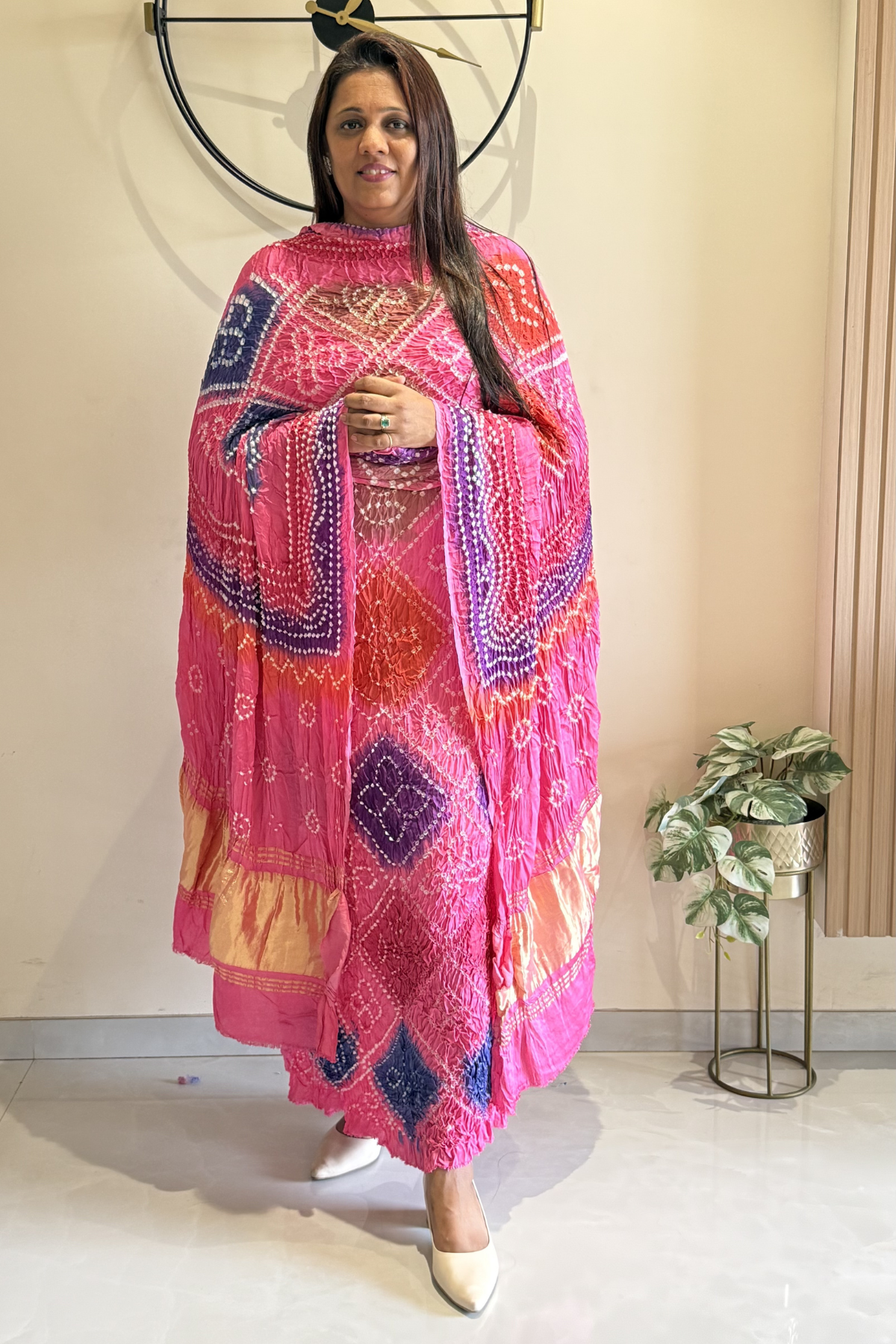 Bandhej Colourful Suit Set -neon Pink