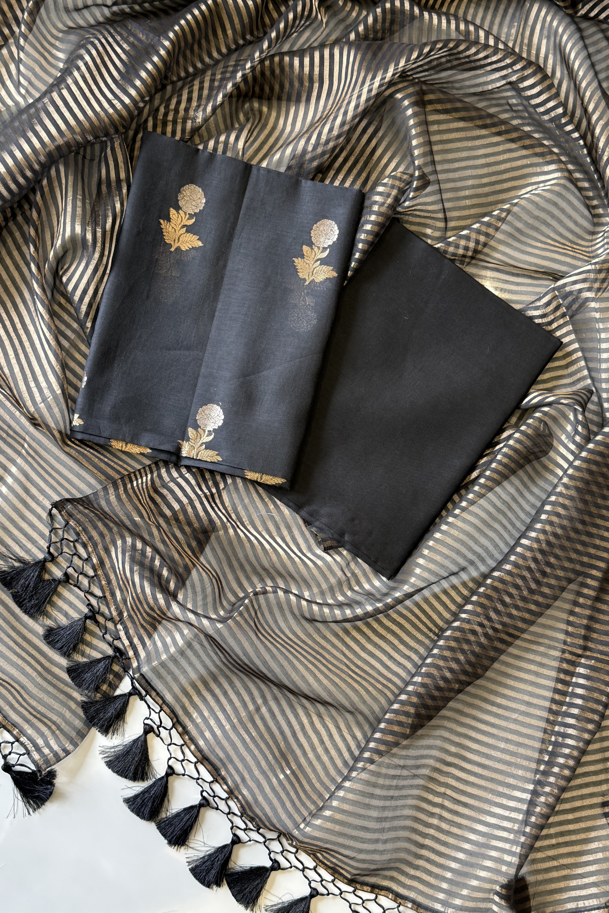 Pure Mul Chanderi With Kadwa Weaving - Black