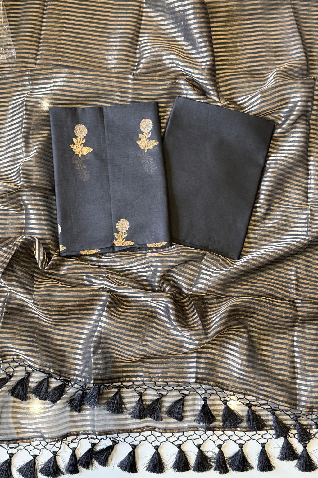 Pure Mul Chanderi With Kadwa Weaving - Black